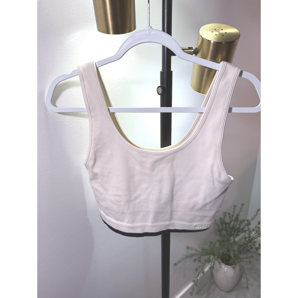 Spiritual‎ Gangster bralette lined workout ivory LG minimalist ribbed embossed